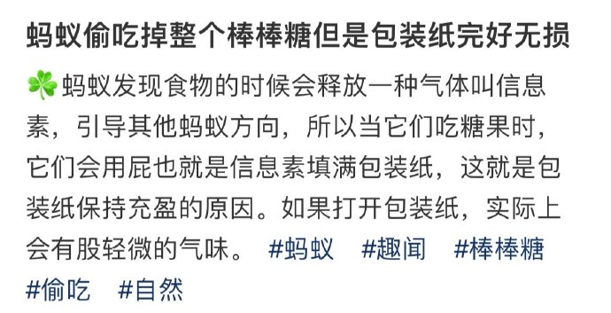 蚂蚁发现食物的时候会释放一种气体叫信息素