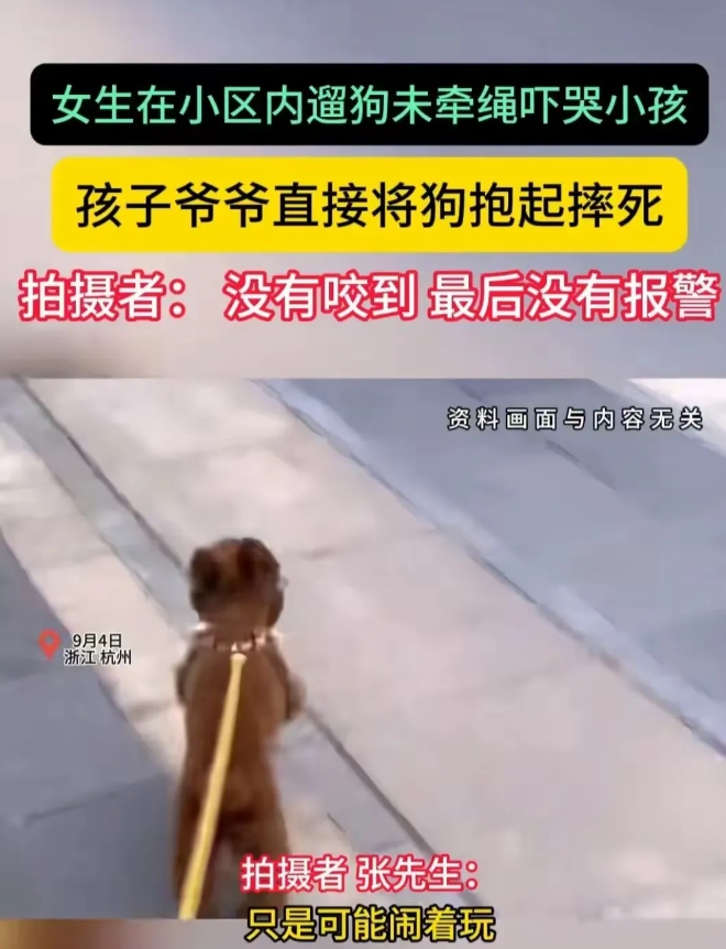 首先溜狗主人不用绳子就是不对的，让狗随地走吓坏了小孩子。

狗主人是有些变态心理