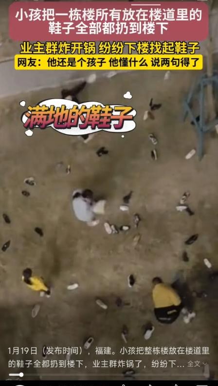 熊孩子把楼道鞋子全扔楼下

                          