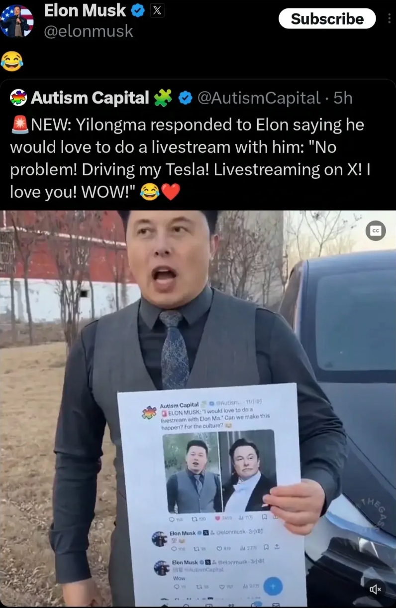 马斯克亲自发帖点赞，说自己特别喜欢这位叫做马一龙的中国版马斯克。马一龙则说他特别