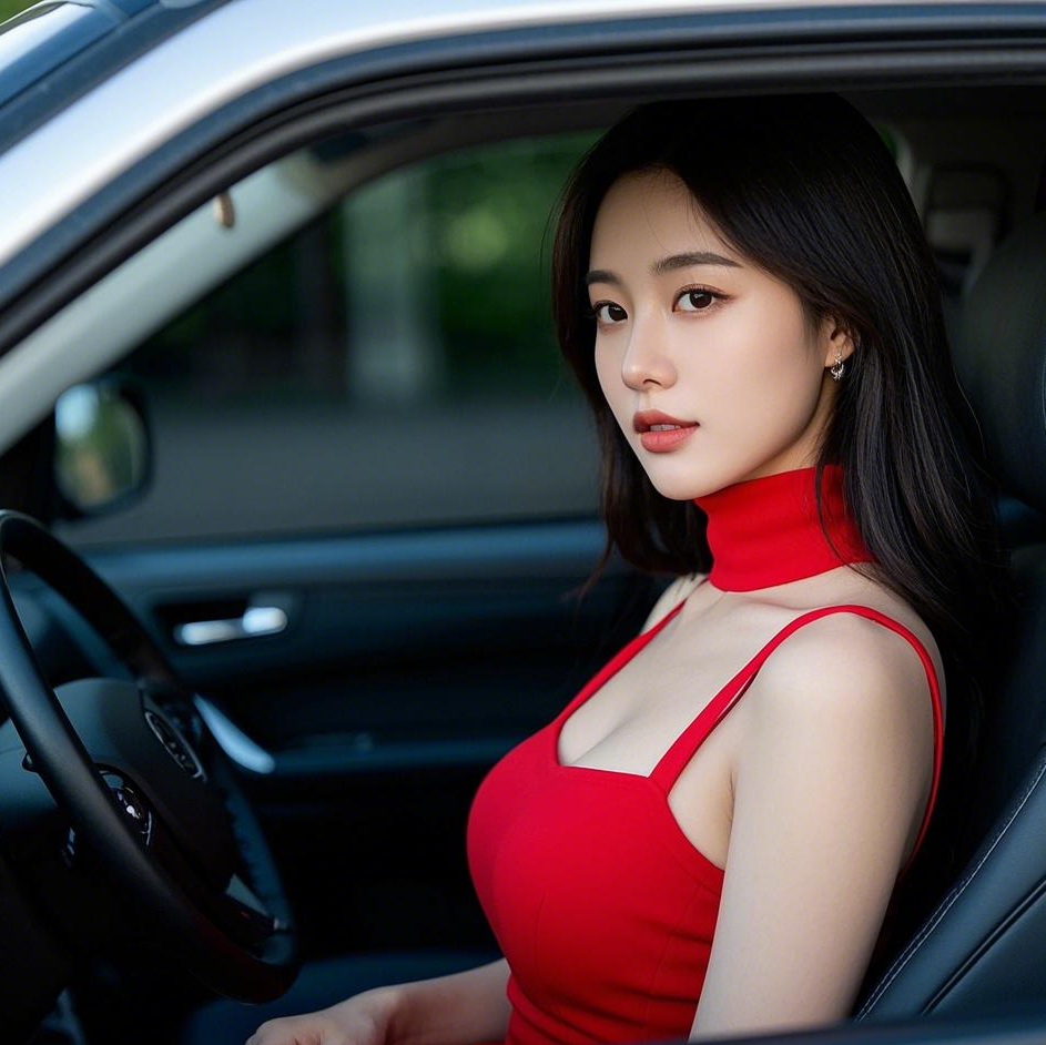 惊！轿车里穿红裙的我，竟纯欲感拉满
