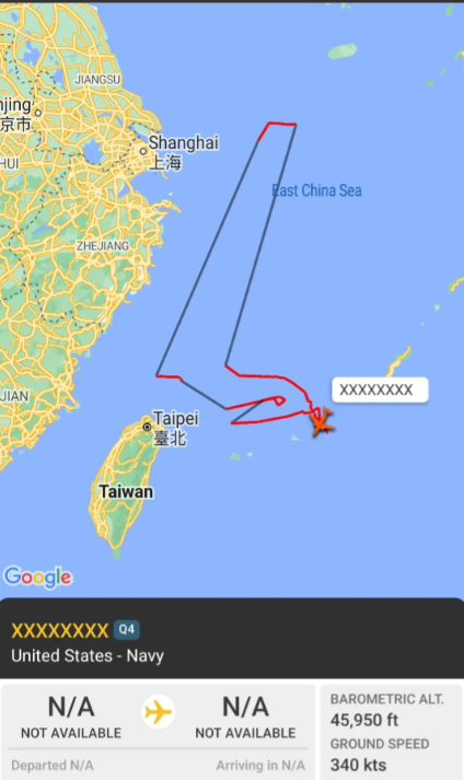 一架美军MQ-4C型无人机，今夜飞临在上海浙江福建台北一线，实施战略侦察！

这