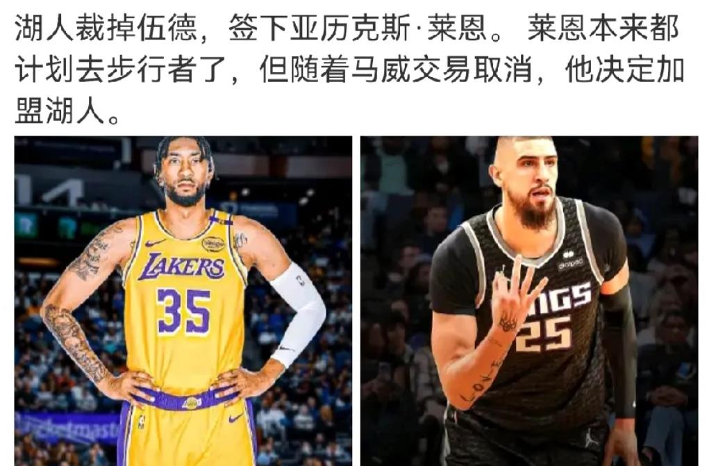 开赛前做手术
可以慢慢修养了
莱恩将加盟湖人
与此同时湖人将裁掉伍德
至少有一个