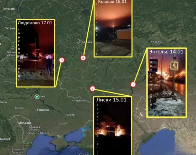 继8号恩格斯机场特种油库先后两次被炸，今天仍然在燃烧外，另有三个州的油库也被无人