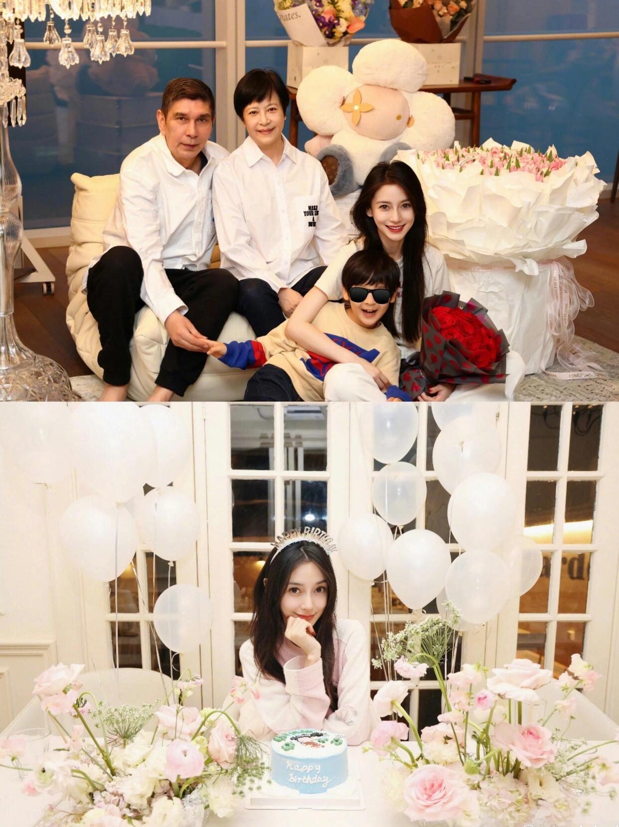 杨颖晒全家福庆生