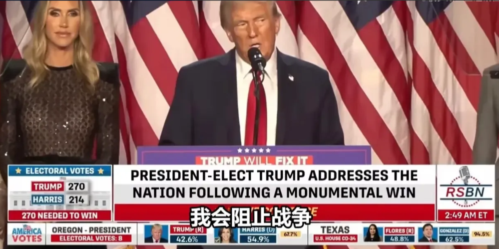 特朗普又杀回来了，他在获胜演讲中特别提到，不会发动战争，而是要结束战争。
 
1