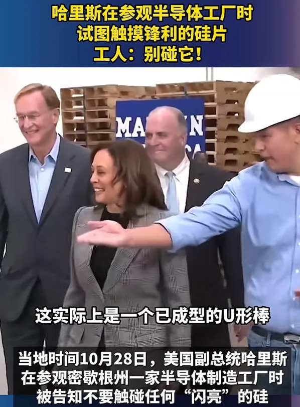 哈哈姐又闹笑话！
事因她到半导体工厂参观，试图触摸硅片，旁边的人告诉她不能触摸，