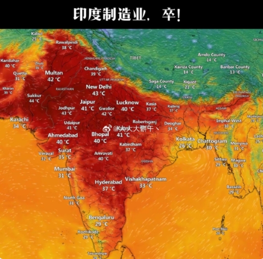 印度气温已经突破50℃了，这几天德里民众都在街上抢水～

50多℃已经不适合人类