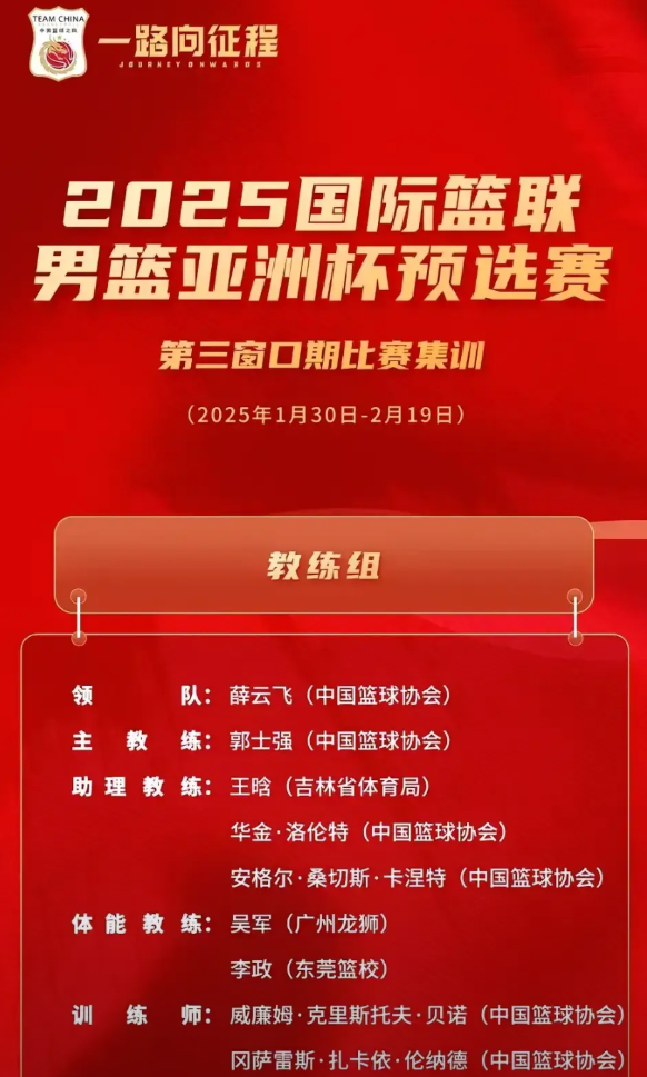中国男篮亚预赛名单
后卫：赵继伟 赵睿 廖三宁 程帅澎 高诗岩 徐杰 王岚嵚
中