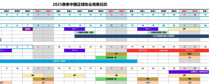 2025赛季中国足球竞赛日历创造10个历史之最