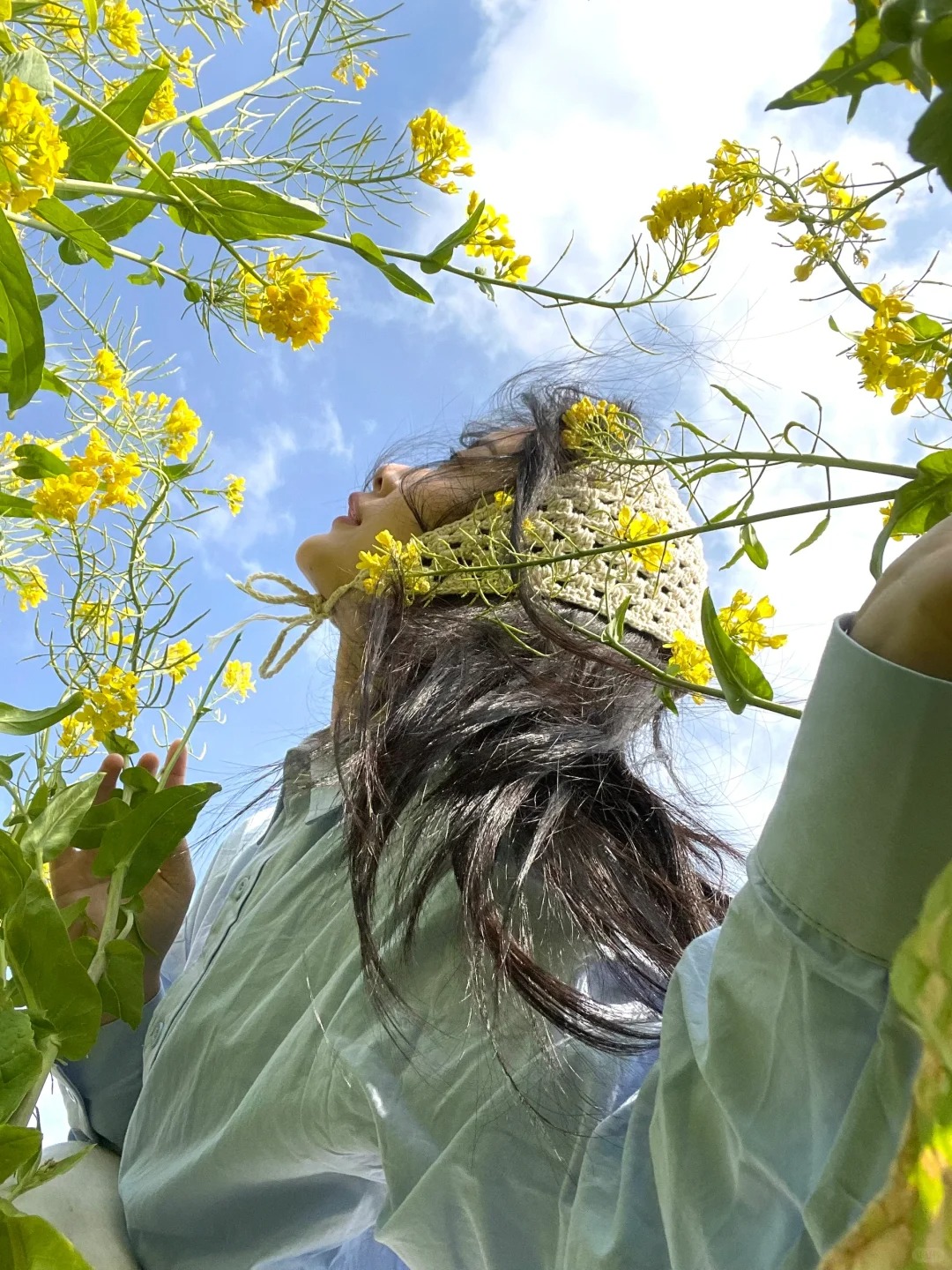 油菜花，这样拍绝了！！第一张封神！！
太爱图一了，把手机放进花田里，注意叶子不要