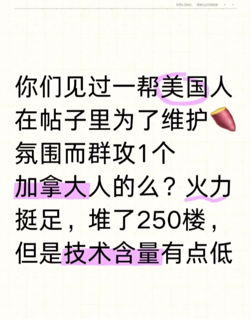 据说美国人比我们还维护小红书社区氛围

有个加拿大发帖嘲讽美国人，然后美国人不干