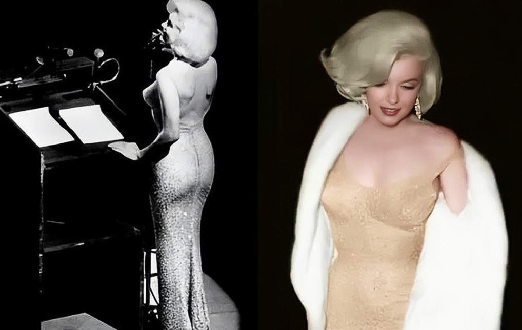 1962年，玛丽莲梦露应邀出席肯尼迪45岁生日晚宴的珍贵照片。镜头下的她身穿浅粉