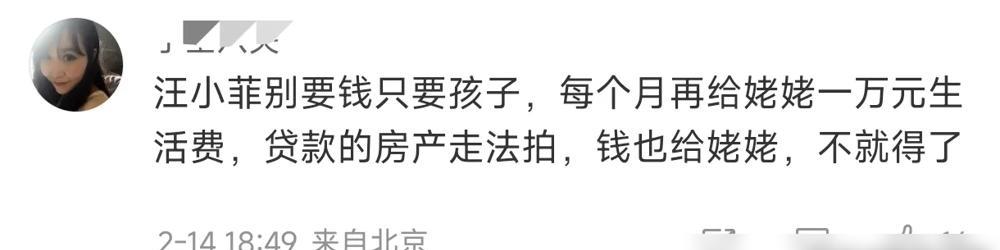 一个网友真会省！

建议汪小菲只要孩子不要钱，每个月给S妈一万块，豪宅卖掉的钱也