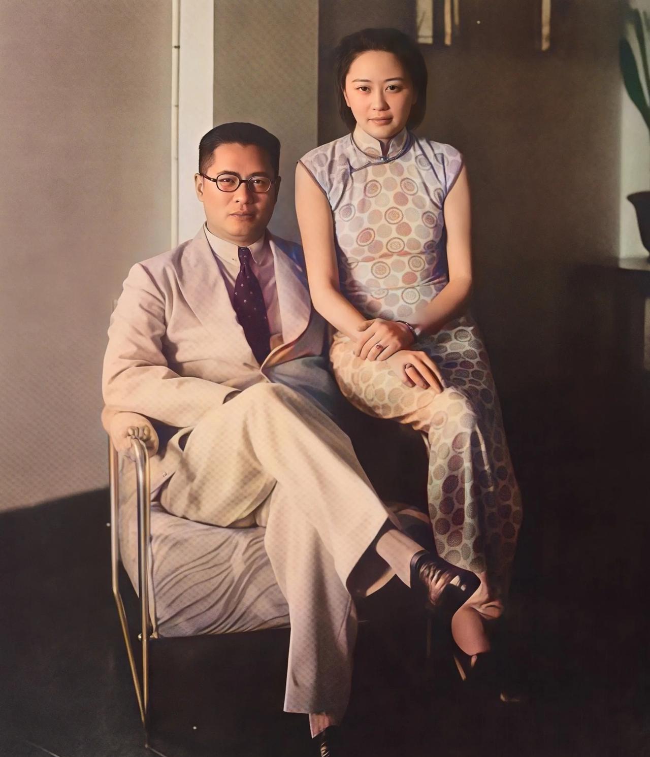 这张照片拍摄于1930年，36岁的宋子文与23岁的妻子张乐怡的合影老照片，这可不