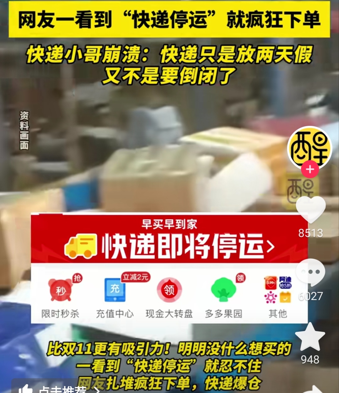  快递停运比双十一更有性价比，生产队的驴都要放假了