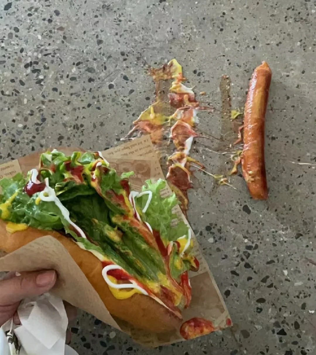 用你现有的英语水平描述一下这张图
Nick老师先说：My lunch fell 