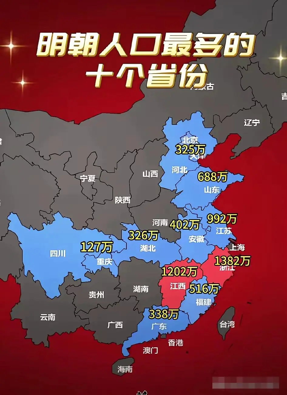 明朝人口最多的十个省份。