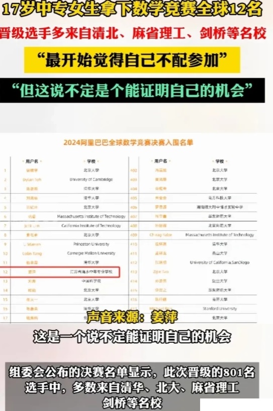 久居中专无人问，一战成名天下知。
数学这种最考验人天赋和努力的学科，普通人都是敬