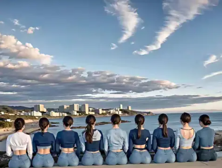 海天一色，九女共赏，雅兴