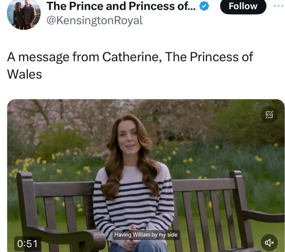 天呐，凯特王妃是确诊癌症了[流泪]她刚刚发布视频，公布了自己一月腹部手术的时候以