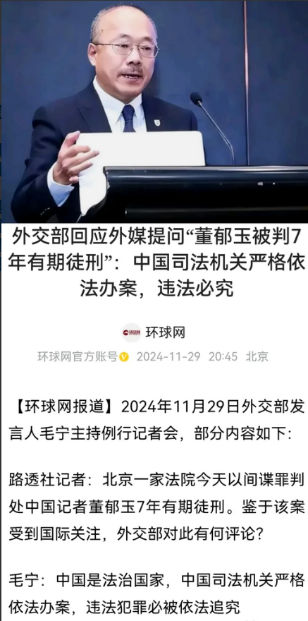 外交部证实！报社“内鬼”董郁玉被判7年。

不得不说董郁玉藏的够深！因为从198