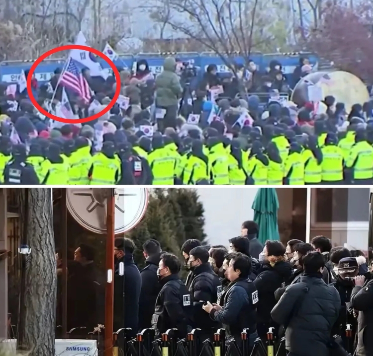 抓捕尹锡悦的现场，惊现美国国旗！