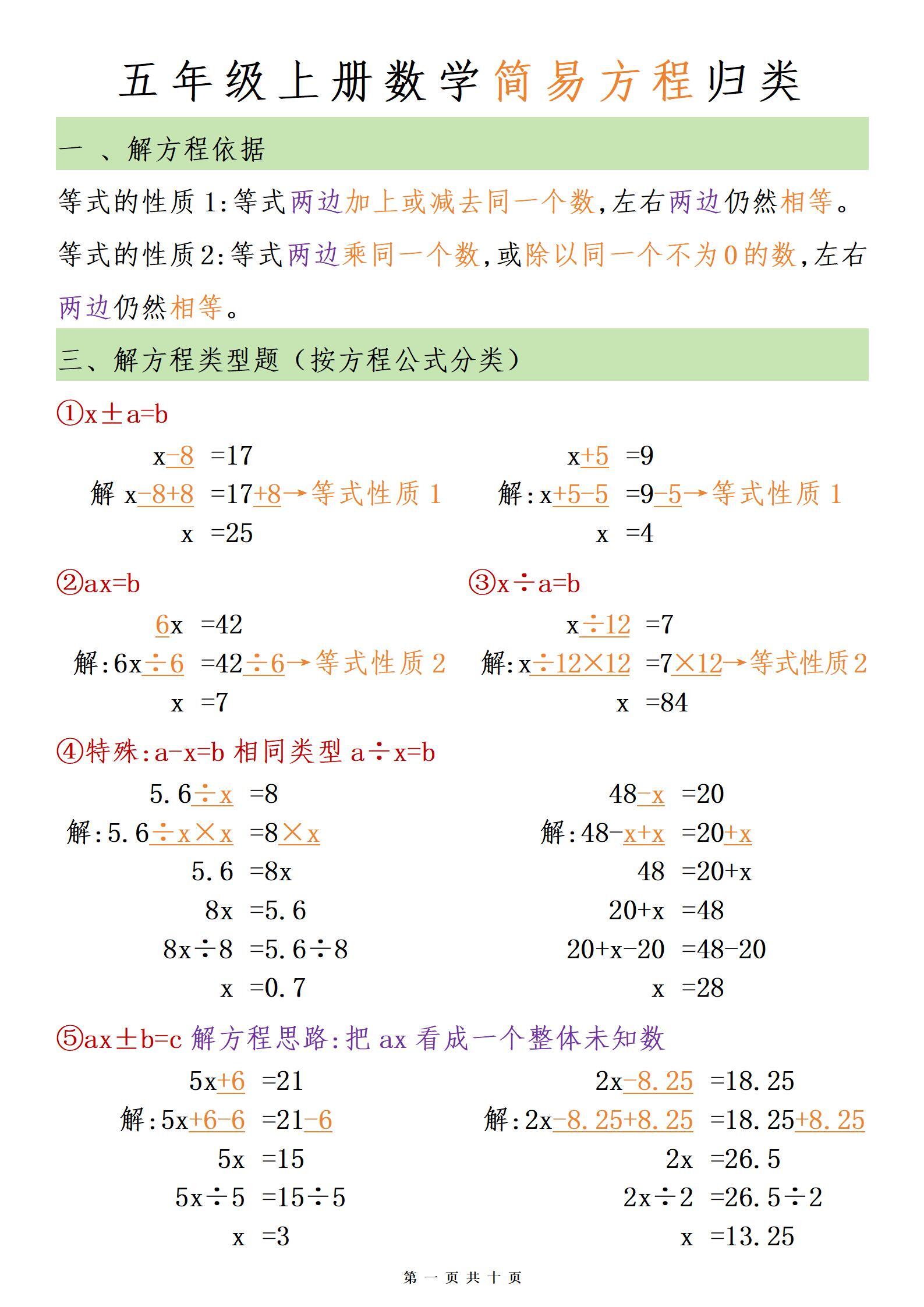 【五年级上册数学方程式🔥汇总➕练习】
四升五的家长注意了，老师准备了五年级上册