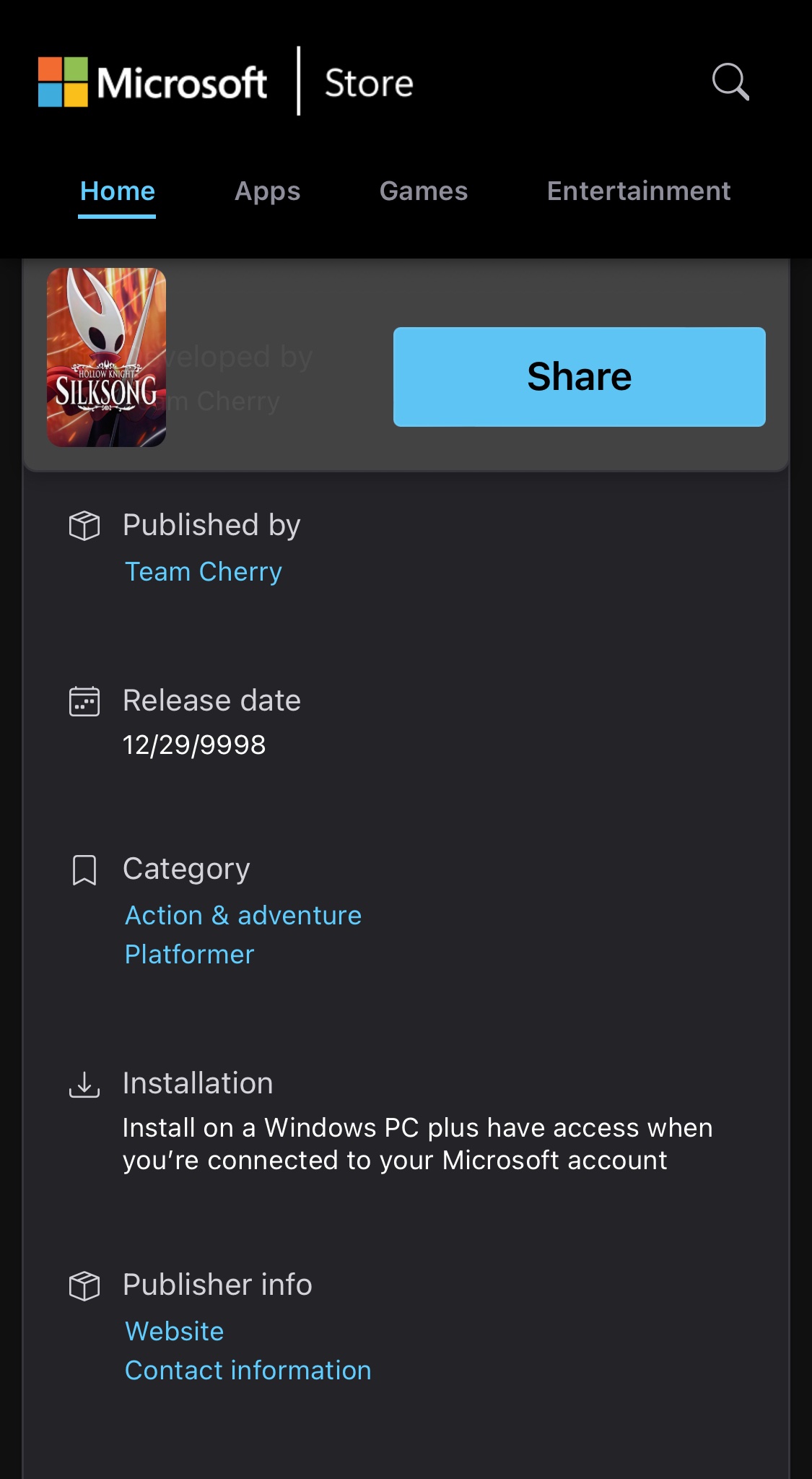 由游戏开发商Team Cherry研发，类银河战士恶魔城动作游戏《空洞骑士：丝之