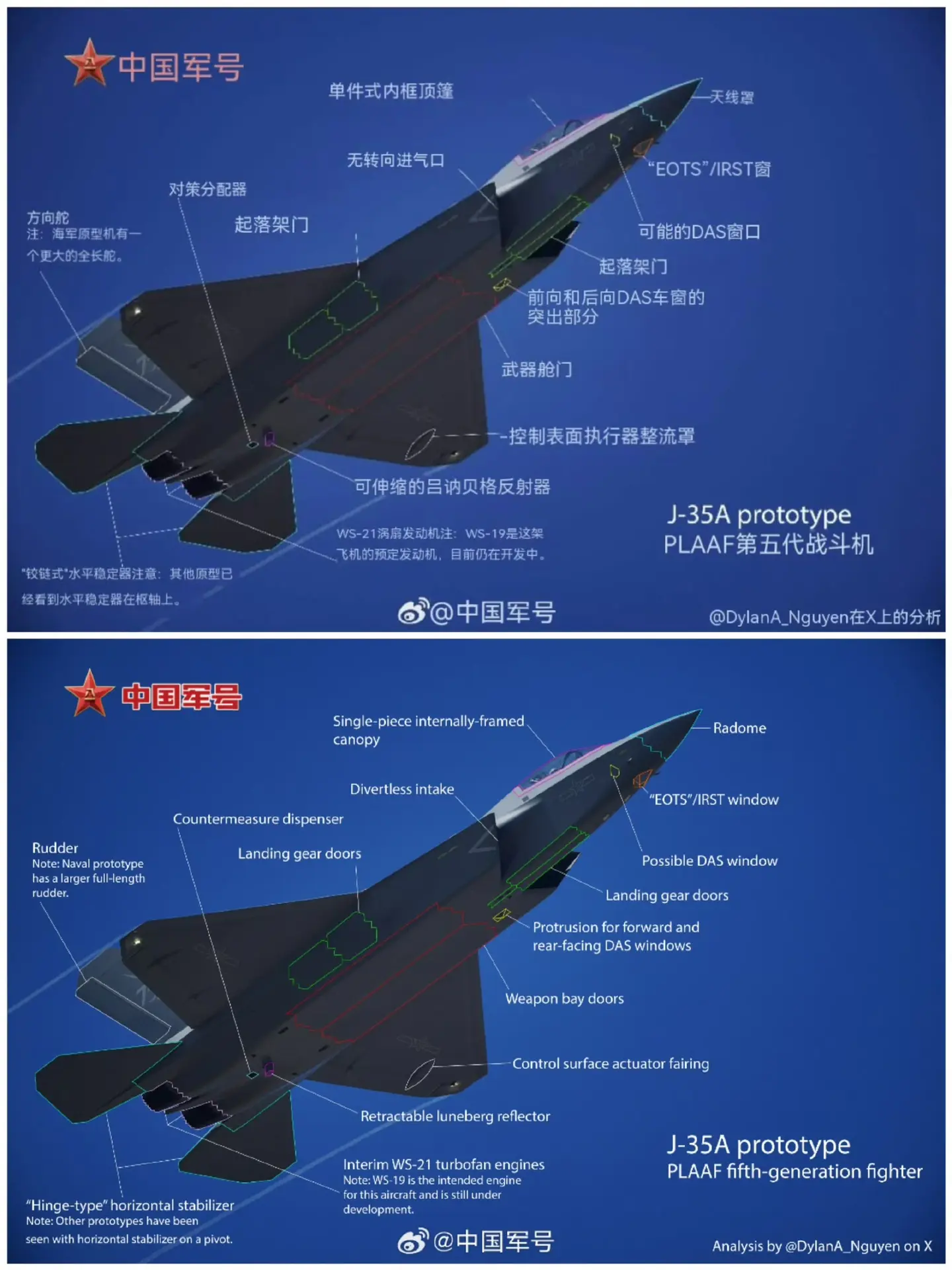 老外也很关注歼35A，已经进行了细致的标注。
