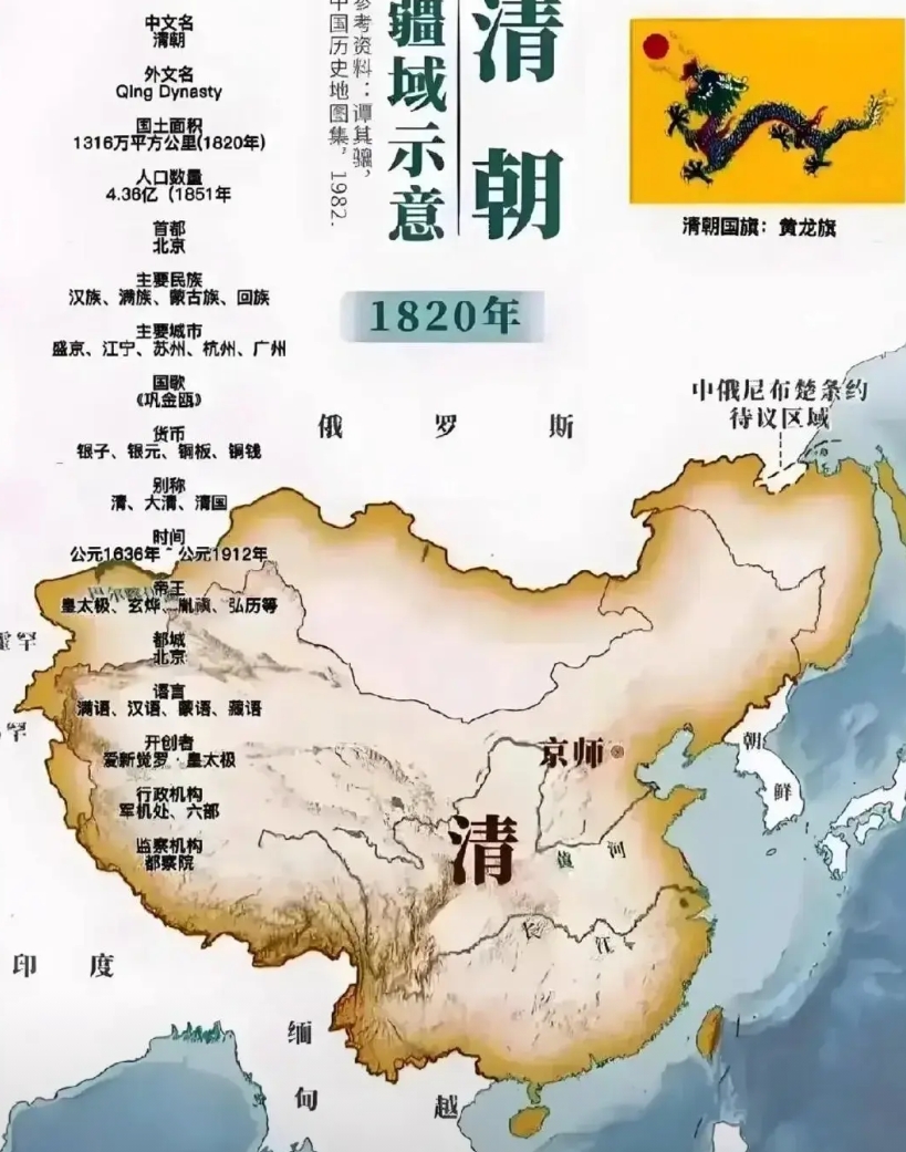 清朝最大的功劳就是让蒙古、西藏、青海、新疆这些地方，足有六百余万平方公里领土。都