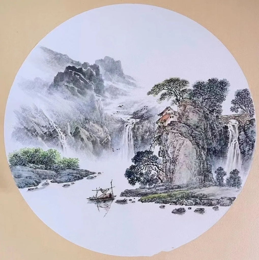淡雅的青绿山水画