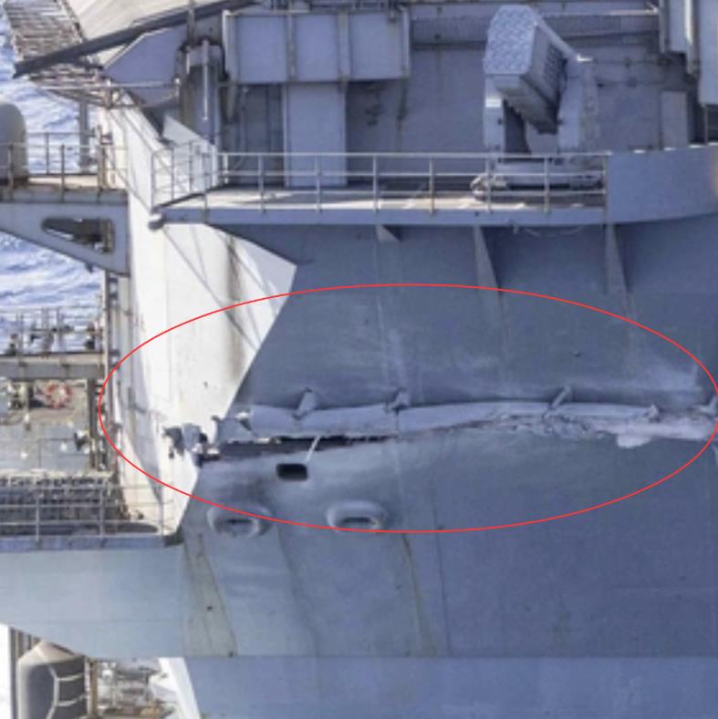 美国海军杜鲁门号航母被撞惨了，后部舰体被撞击后撕裂，也门胡塞武装没做到的事，巴拿