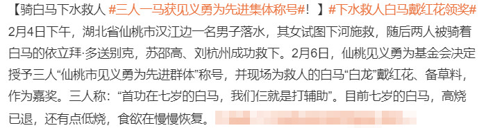 武汉3人骑白马下水救人，事后白马戴红花领奖