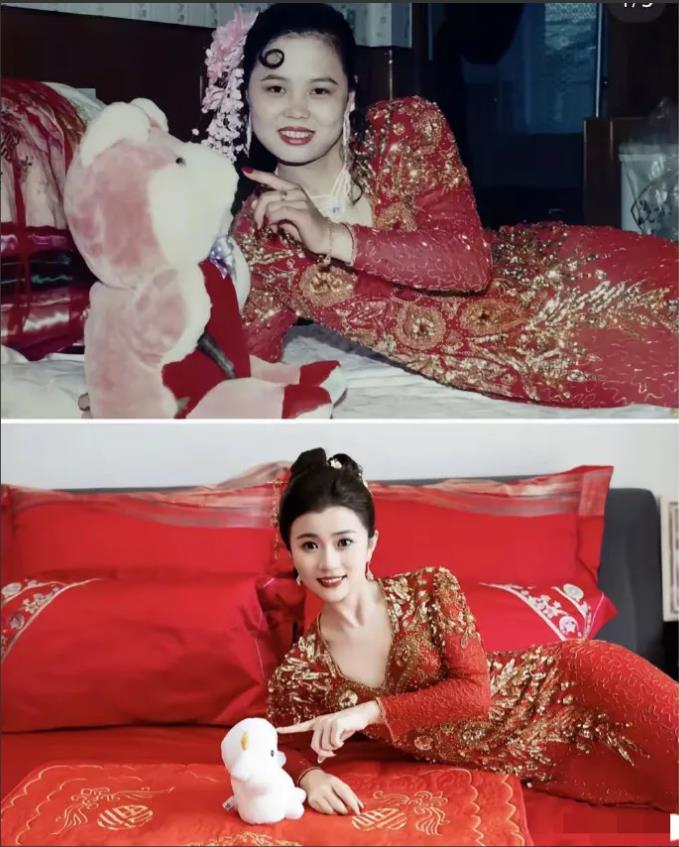 女儿穿妈妈出嫁那天的衣服，大家看看感觉如何