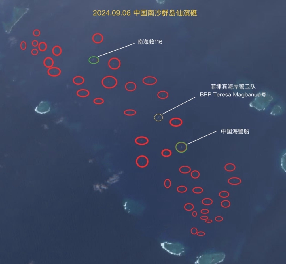 菲律宾给中国画下红线，假如中国敢拖船，菲律宾就敢反击。
目前赖在仙宾礁的菲律宾海