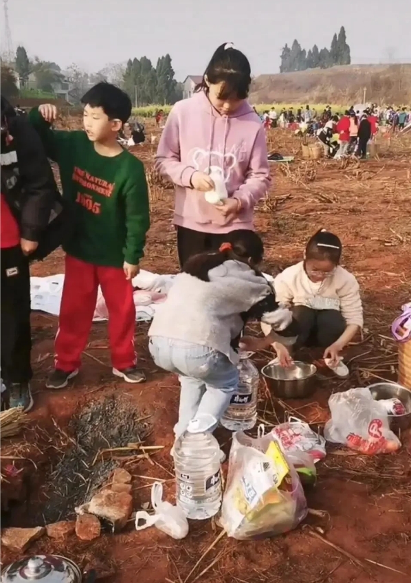 这样的春游方式仿佛带他们回到了自己的童年时光，那时候的春游总是充满了期待和惊喜，