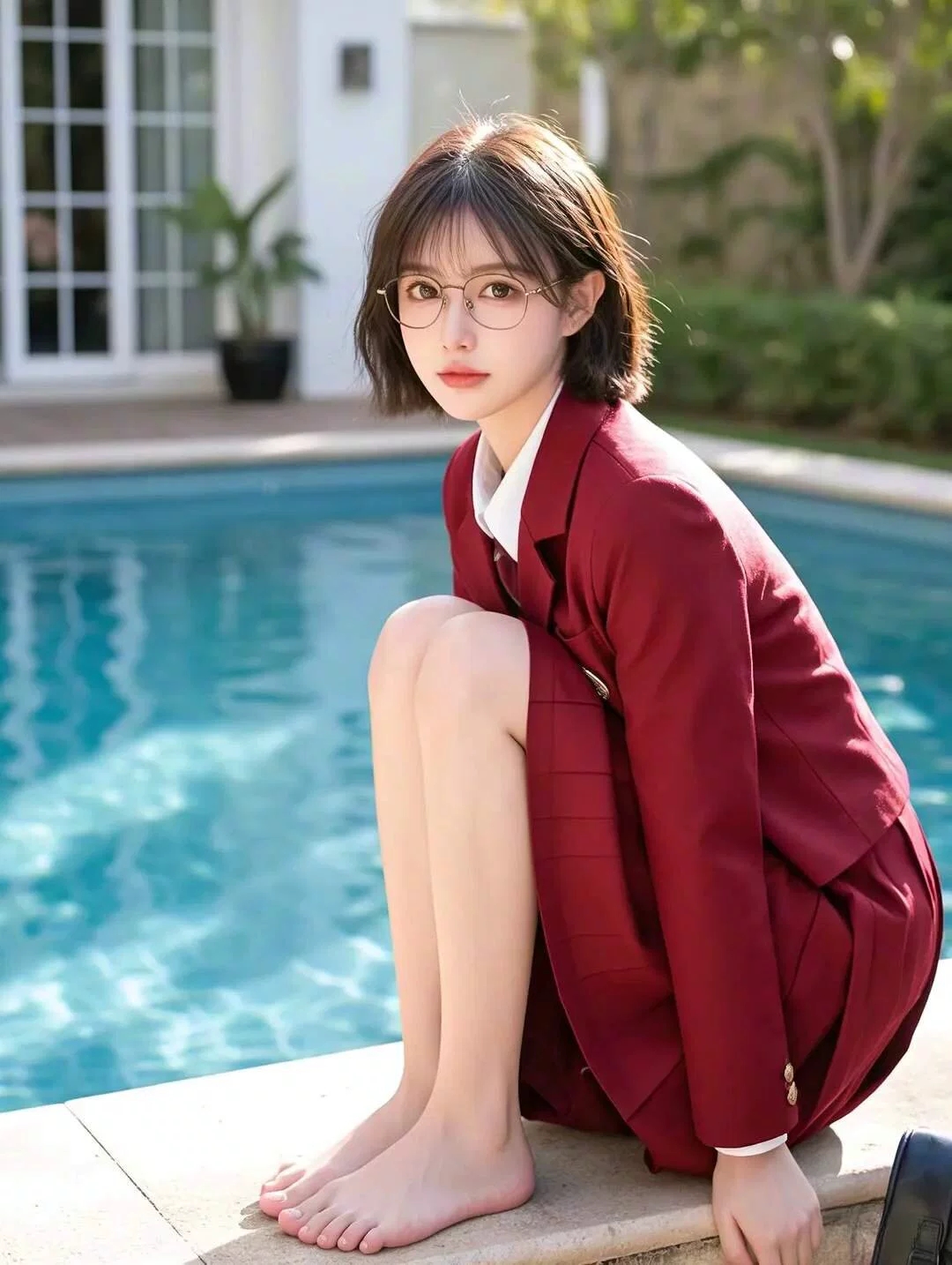 清纯小美女，这套红色短裙很完美