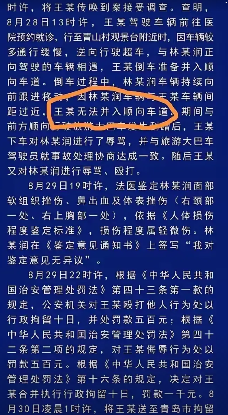 看完这篇通告，大家做何感想？避重就轻地阐述了王某打人的原因：林某没有给王某让道，