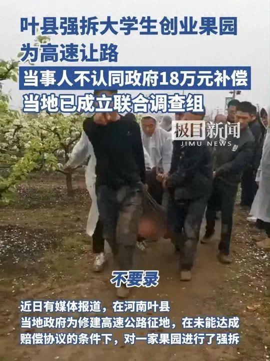 平顶山通报了 “叶县强拆果园” 这事儿，说是成立联合调查组了。要是真能认真调查，