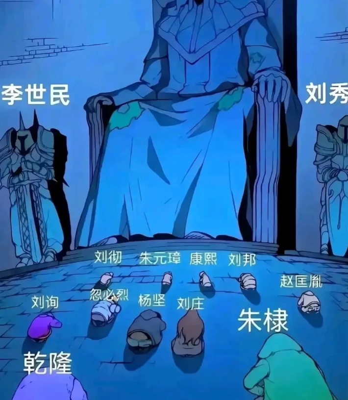 刘邦和刘彻在下面跪着，刘秀在上面坐着，这幅图的作者怕是在恶搞…

刘秀再厉害也不