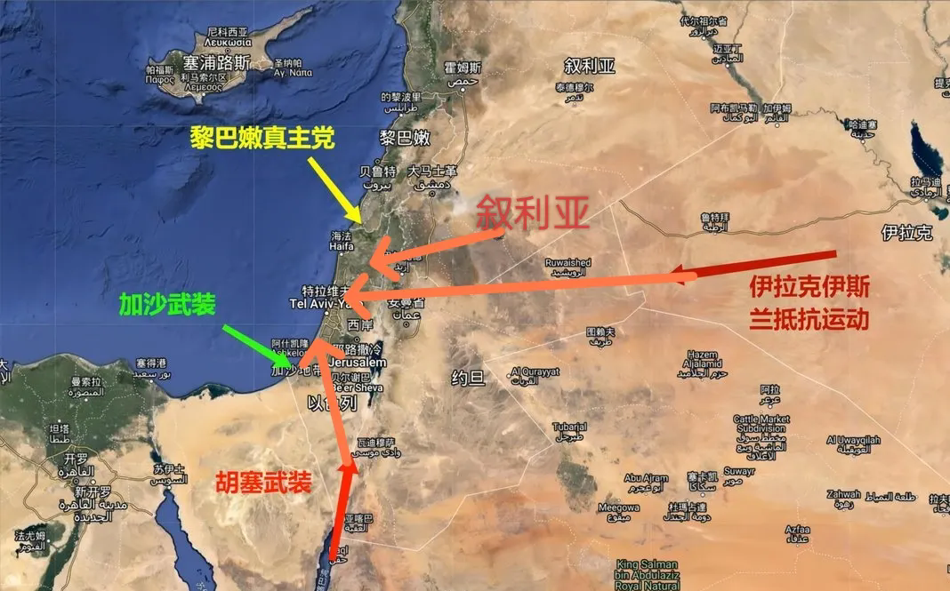 以色列捅了马蜂窝，国内从南到北被炸开了花！
根本不用伊朗出手，周边抵抗之弧已开始