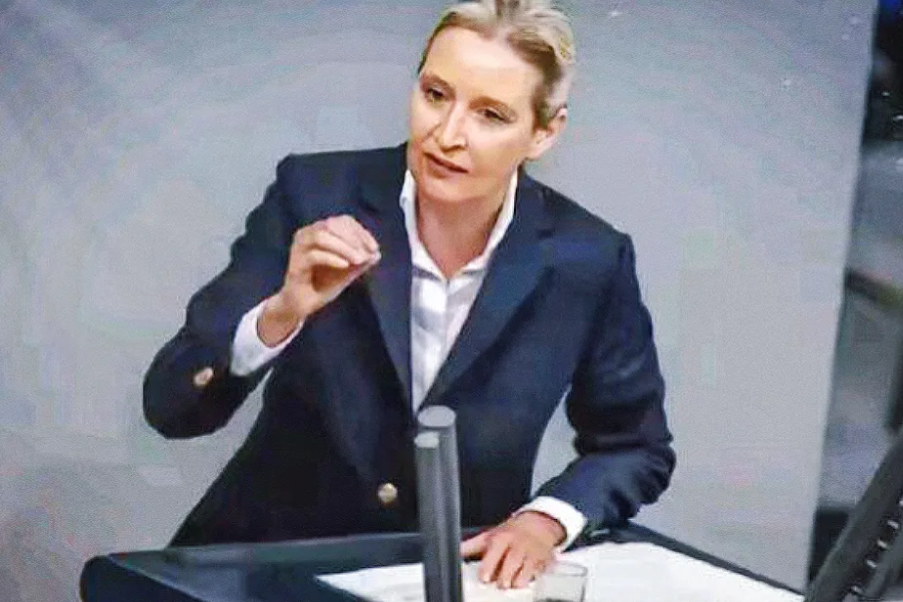 德国议会里，魏德尔又一次惊呆所有人！这一次，魏德尔不仅对着一旁坐着的施泰因迈尔喷