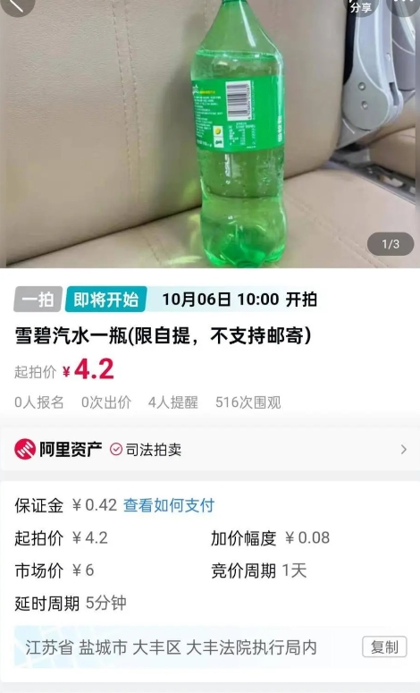 千万身价老板破产法院4元拍卖雪碧，严谨点也没什么错。只不过为一瓶几块钱的雪碧谁能