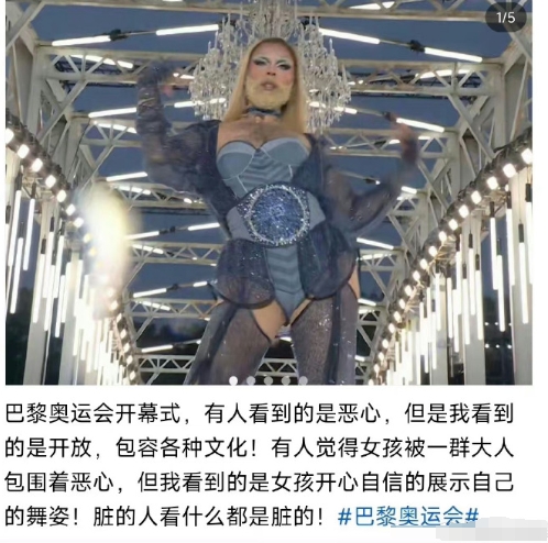 你吹捧巴黎奥运会开幕式任何一点都能理解，唯独你吹嘘这个大胡子的不男不女的人，这让