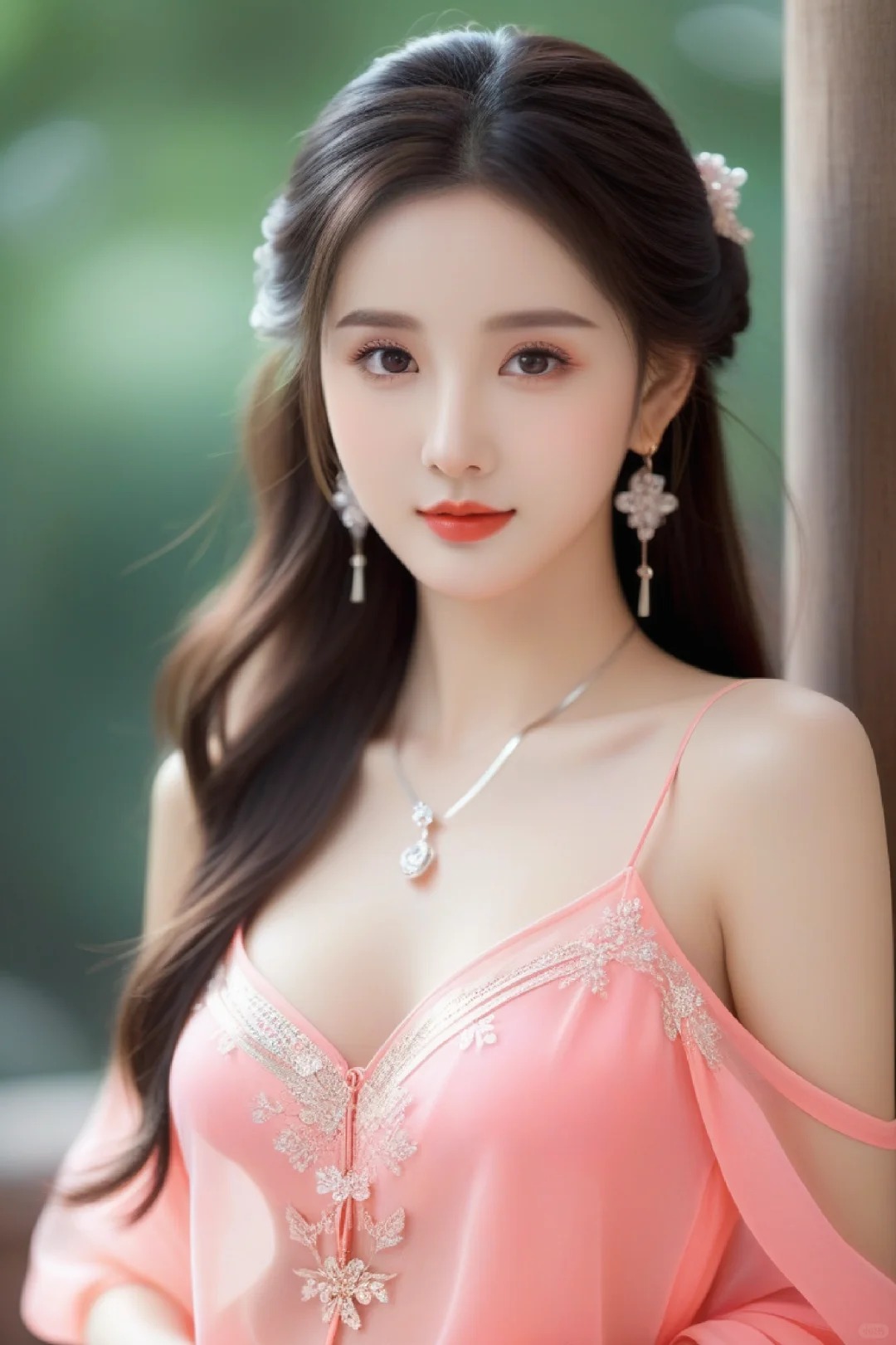 美女壁纸，荧光粉，少女感满满，温柔秀美