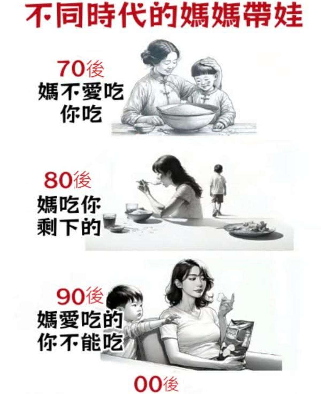 不同时代的妈妈带娃