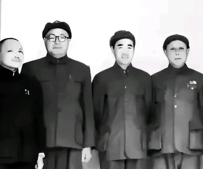 罕见合影。新中国成立后不久，第二、第四野战军领导人合影。共4人。

两位元帅站在