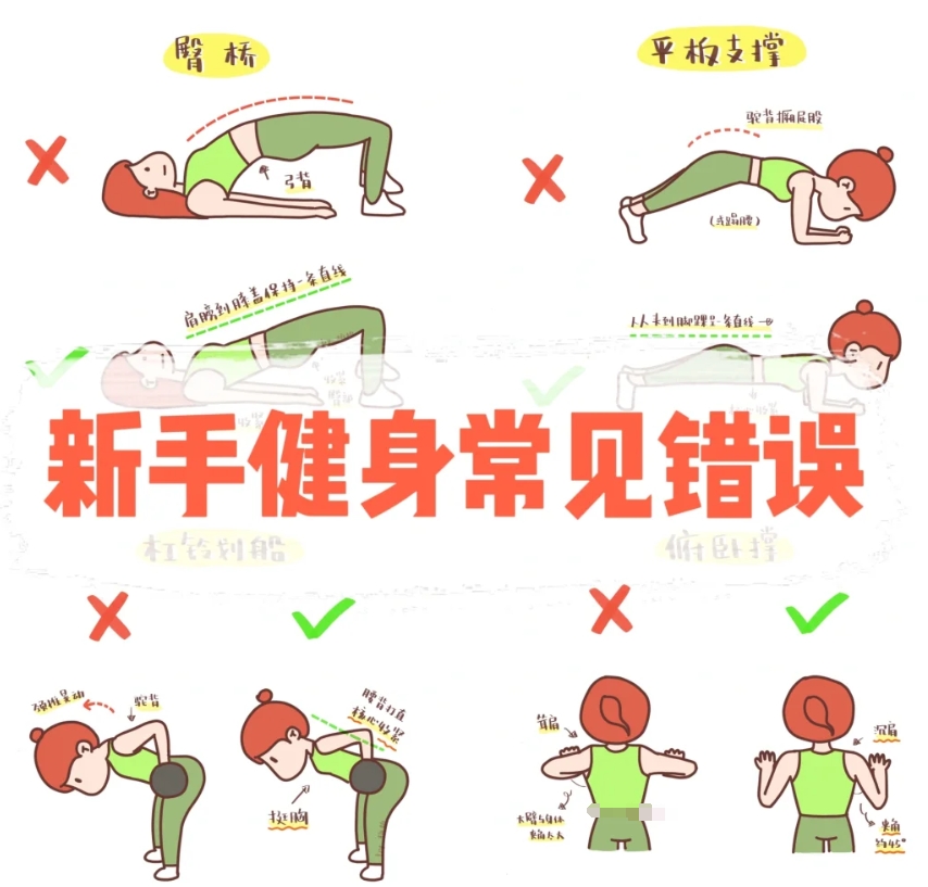 新手健身常见错误动作漫画图解