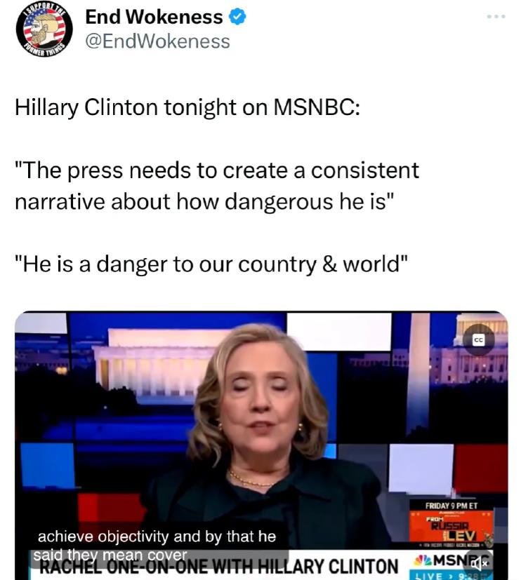 希拉里在特朗普再次被袭击后，说到:我们要评估（特朗普）他的危害性，他是很危险的，